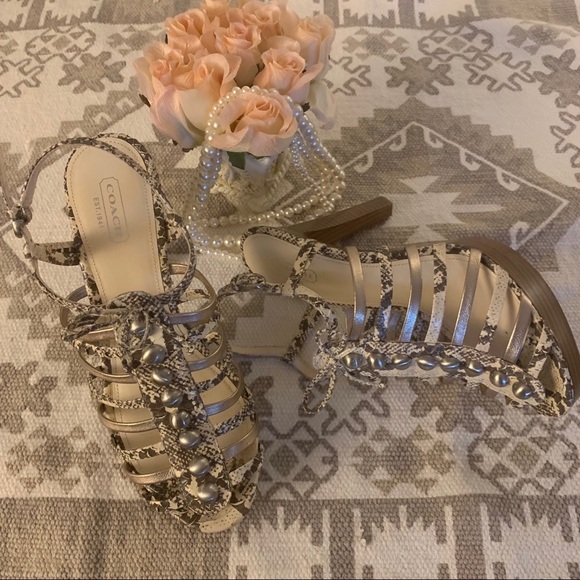 Coach Sarafina Snakeprint‎ open toe platform heels size 8B - Picture 2 of 6